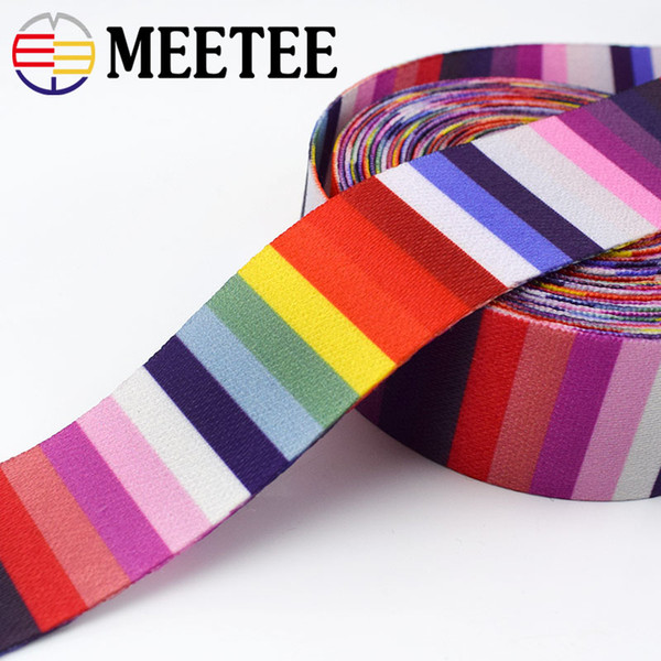 Meetee New 38mm Polyester 1.1mm Thick Printed Stripe Webbings Tapes Bag Strap Belt Ribbons for DIY Bias Binding Sewing Accessories RD156