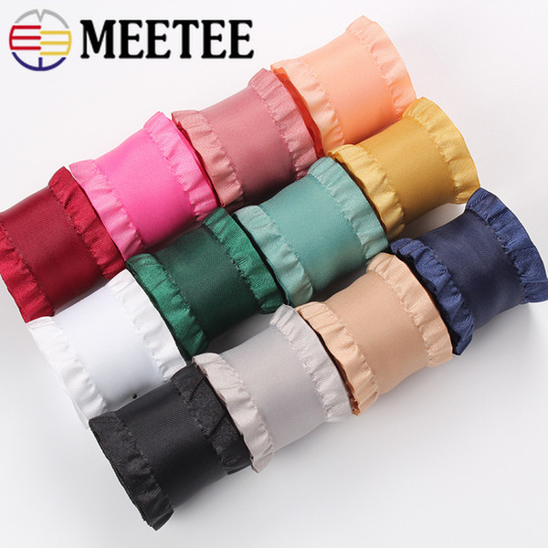 Meetee Lace Ruffled Ribbons 25/38MM Polyester Satin Clothing Belt DIY Handmade Jewelry Hair Ribbon Accessories Crafts AP573