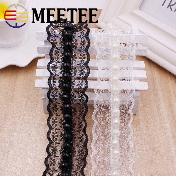 Meetee 40mm white black pearl lace Trim for dress fabric handmade beading Ribbon for Sewing Wedding gown Decoration DIY C6-3