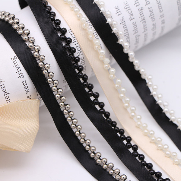 Meetee 10/12mm Pearl Lace Trim Ribbon Handmade Beaded Webbing Clothing Collar DIY Sewing Decor Accessories AP563