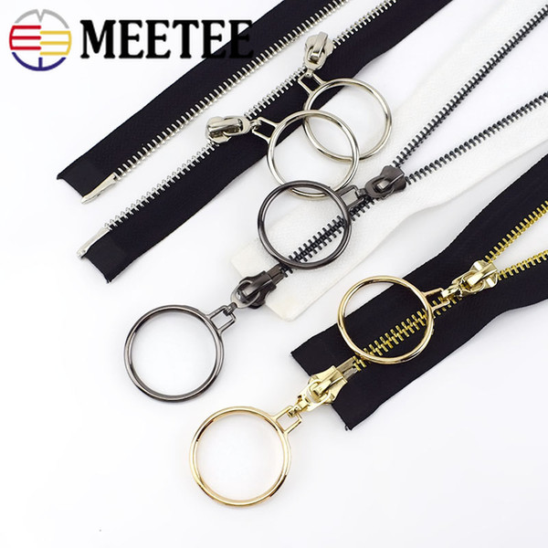 Meetee 5# 85cm 120cm Metal Zippers Open-End Single Double Ring Sliders Zip for Sewing Coat Down Jacket Zipper Clothes Accessories AP422