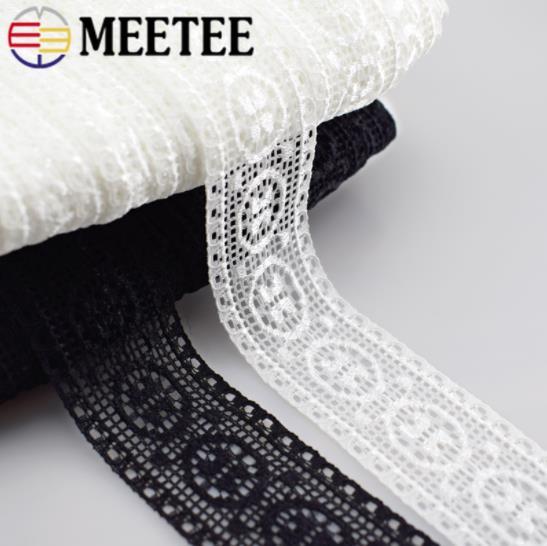 Meetee White Black Lace Ribbon African Fabric Elastic Embroidered Net Trim Home Textile DIY Sewing Accessories C6-11