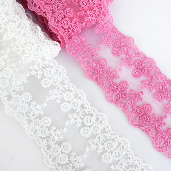 Meetee Width 11cm pink/white Mesh cotton Embroidery Lace Ribbon For Garment lace trim Child Dress Hair Decoration DIY Sewing AP2205