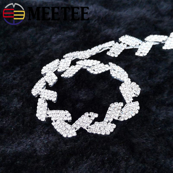 Meetee Leaf Rhinestone Lace Trim Ribbon Diamond Crystal Chain DIY Wedding Dress Decoration for Sewing Clothing Accessories AP092