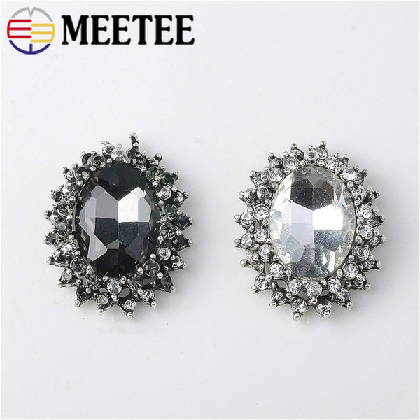 Meetee 23*28mm Retro Crystal Button DIY Ribbon Bow Tie Accessories Jewelry Garment Wedding Rhinestone Decorative Buckle