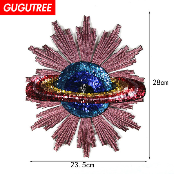 GUGUTREE embroidery sequins big ufo patches star patches badges applique patches for clothing BP-42