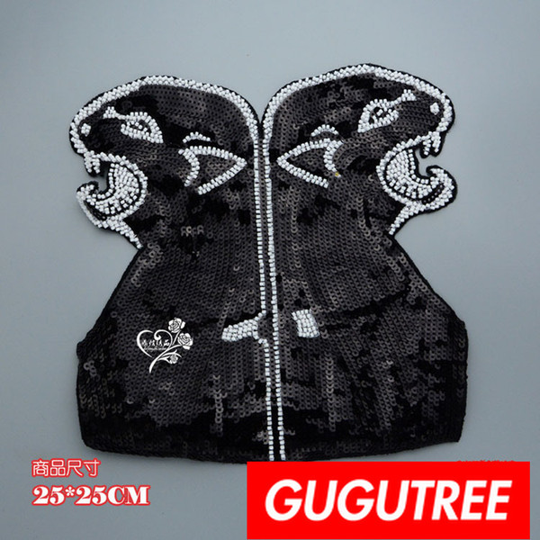 GUGUTREE sequins embroidery big patches leopard patches badges applique patches for clothing BP-841