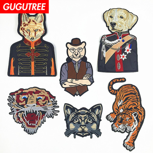 GUGUTREE embroidery big dogs patches tiger patches badges applique patches for clothing BP-582