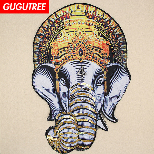 GUGUTREE embroidery big elephant patches animal patches badges applique patches for clothing BP-588