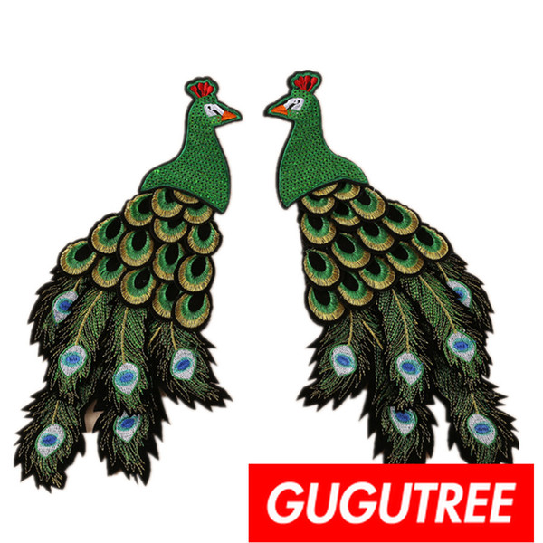 GUGUTREEone pair sequins embroidery big patches peacock patches badges applique patches for clothing BP-632