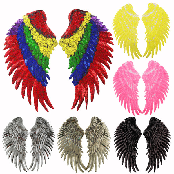 sequined angel wings patches for jackets,embroidered colorful wings badges appliques for jeans,patches for clothing A804