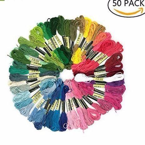 50pcs/set Multicolor Soft Cotton Cross Prism Six-Strand Premium Rainbow Color Embroidery Sewing Threads