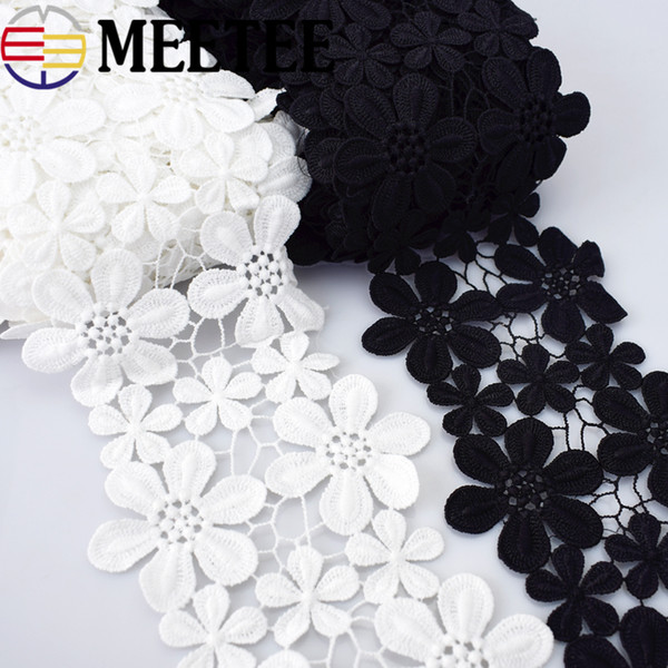 Meetee 5cm 11cm Water Soluble Cotton Embroidery Flower Lace Trim Black White Dress Lace Fabric Hand Clothes Accessories