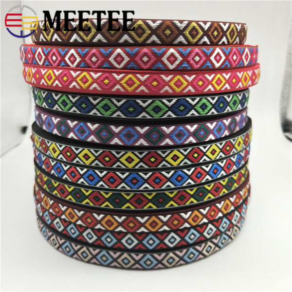 Meetee 13mm Jacquard Embroidered Webbing Lace Trim Ribbon DIY Costume Accessories Band Bag Sewing Crafts Material RD012