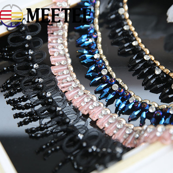 Meetee Crystal Bead Rhinestone Collar Lace DIY Handmade Beaded Clothes False Collar Garment Accessories for Women