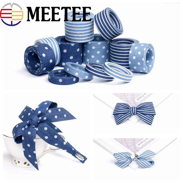 Meetee Dot Stripe Denim Ribbons Cowboy Jeans Grosgrain Ribbon Gift Wrapping Bowknot Webbing Hairbow Accessories DIY Crafts KY750