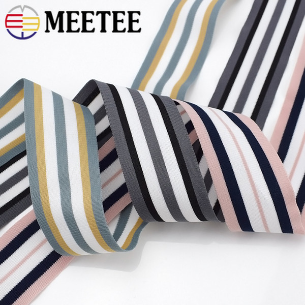 Meetee 4cm Polyester Cotton Knitted Stripe Webbing Sport Pants Lace Ribbon Band Decorative Ribbons DIY Garments Accessories KY915