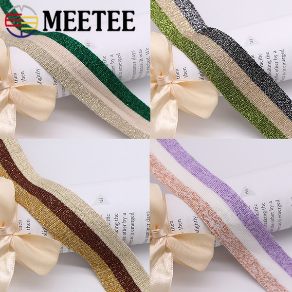 Meetee Colorful mercerized cotton ribbon Polyester Knitting Stripe Webbings Sport Pants Cloth Lace Ribbons DIY Garments Accessories