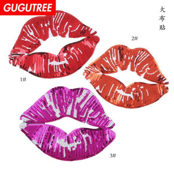 GUGUTREE sequins embroidery big patches lip patches badges applique patches for clothing BP-660