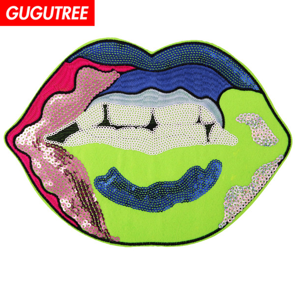 GUGUTREE sequins embroidery big patches lip patches badges applique patches for clothing BP-672