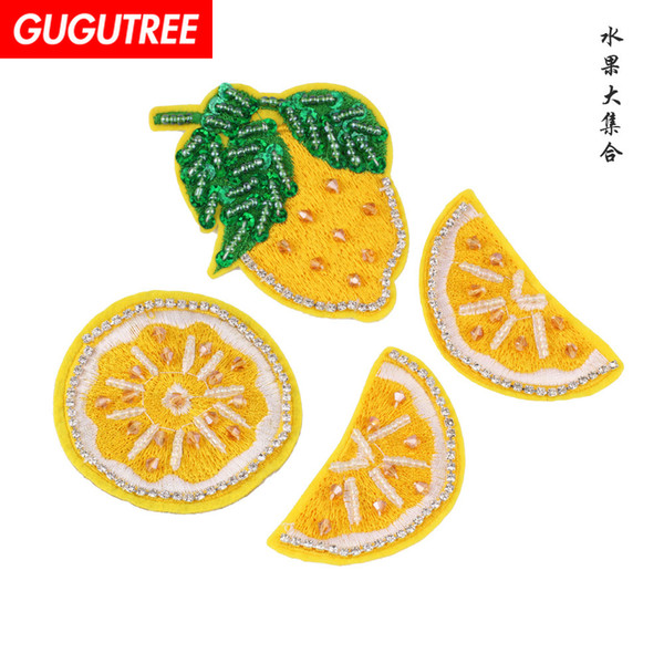 GUGUTREE beaded lemon patches,crystals diamonds Insects Sequined Applique Patch for Coat,T-Shirt,hat,bags,Sweater,backpack BDP-5