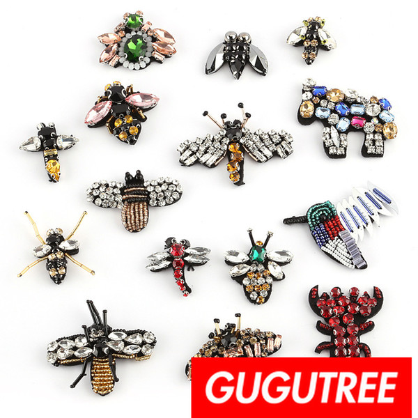 GUGUTREE embroidery beaded bee patches,crystals diamonds Sequined Applique Patch for Coat,T-Shirt,hat,bags,Sweater,backpack BDP-79