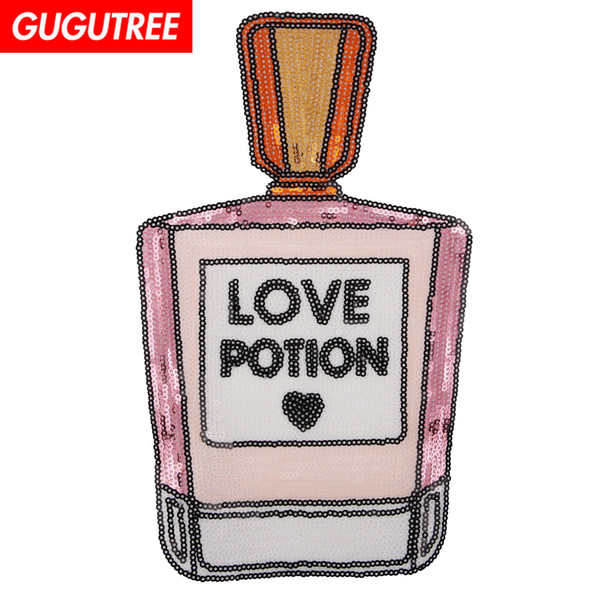 GUGUTREE sequins embroidery big patches perfume bottle patches badges applique patches for clothing BP-650