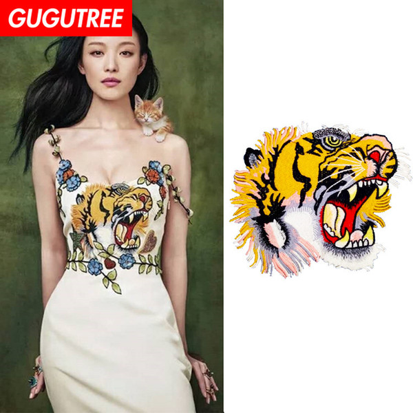 GUGUTREE embroidery big tiger patches animal patches badges applique patches for clothing BP-481