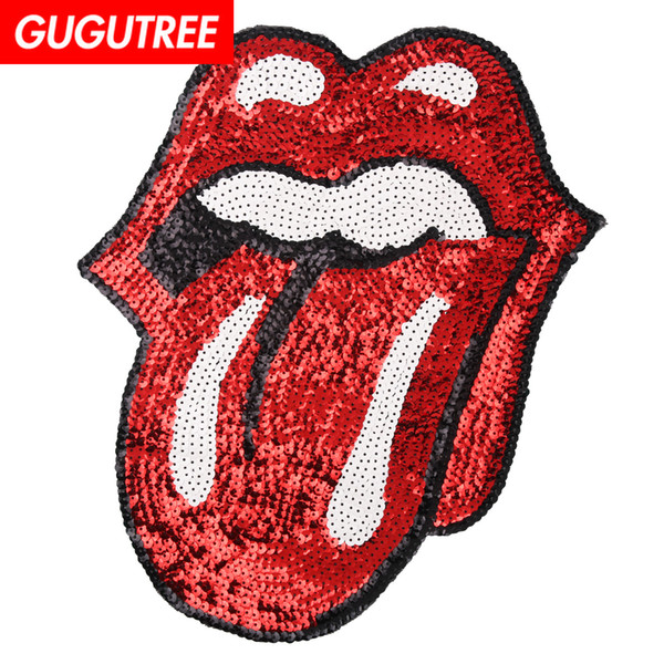 GUGUTREE embroidery Sequins big tongue patches lip patches badges applique patches for clothing ZK-13