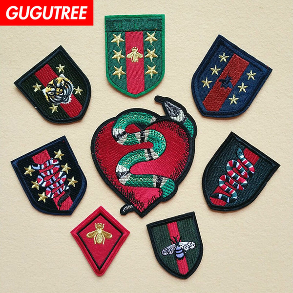 GUGUTREE embroidery bee patches snake patches badges applique patches for clothing SP-481