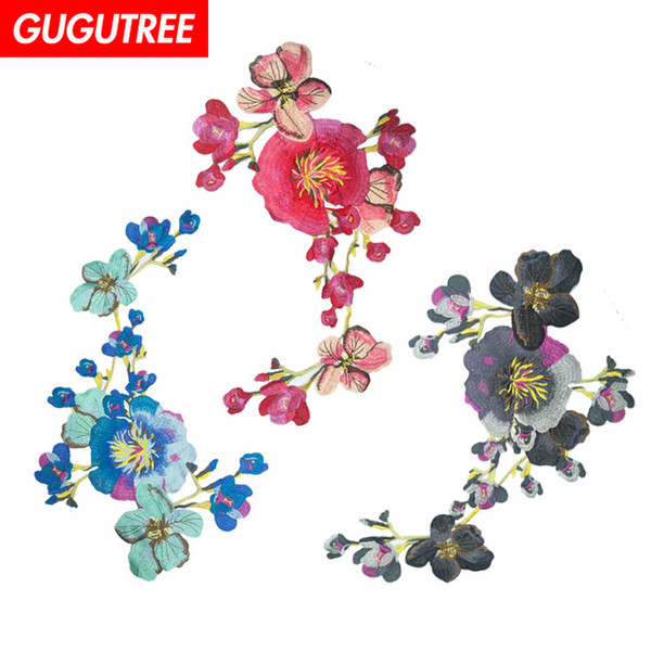 GUGUTREE embroidery big flower patches peony patches badges applique patches for clothing BP-472