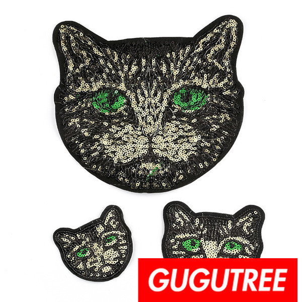 GUGUTREE sequins embroidery big patches cats patches badges applique patches for clothing BP-630