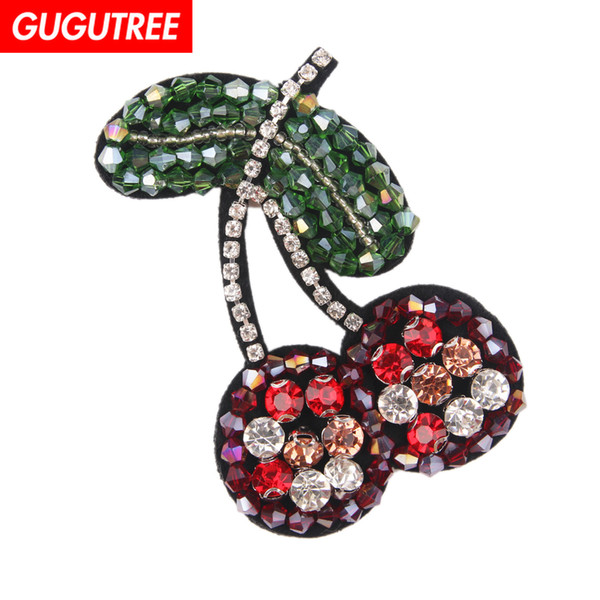 GUGUTREE beaded cherry patches,crystals diamonds Insects Sequined Applique Patch for Coat,T-Shirt,hat,bags,Sweater,backpack BDP-1