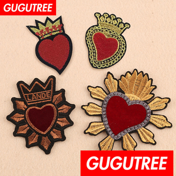 GUGUTREE embroidery big patches love heart patches badges applique patches for clothing SP-474