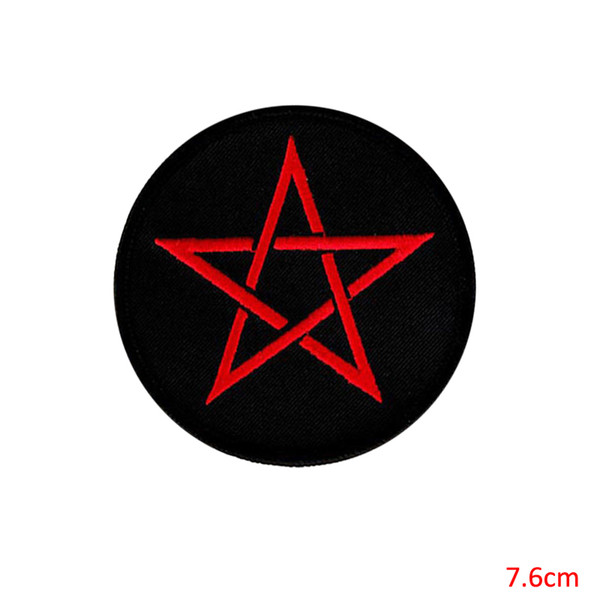 RED PENTAGRAM EMBROIDERED PATCH Wicca Witchcraft DEVIL IRON-ON BLACK RED SATANIC Fabric Sewing Children Cartoon Patch