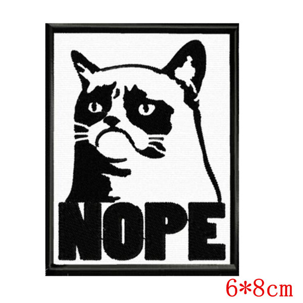 New arrival black and white Grumpy Nope cat Embroidered Iron on Patch for Jacket Jeans Clothing Badge