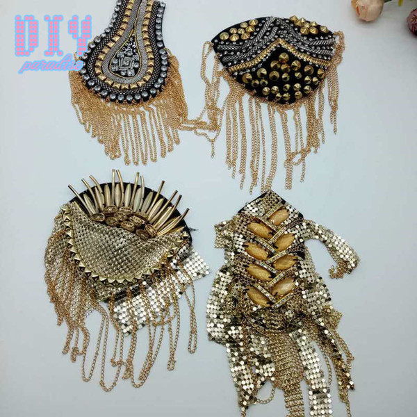 10PCS Butterfly Handmade Fashion Chain Shoulder Board Badges Beads Fabric Metal Epaulette Military Brooch Medal