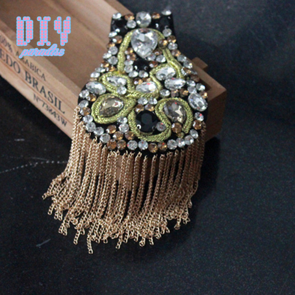 10PCS Luxury Diamond Handmade Fashion Tassel Chain Shoulder Board Badges beads Fabric Metal Epaulette Military Pin on Brooch Meda