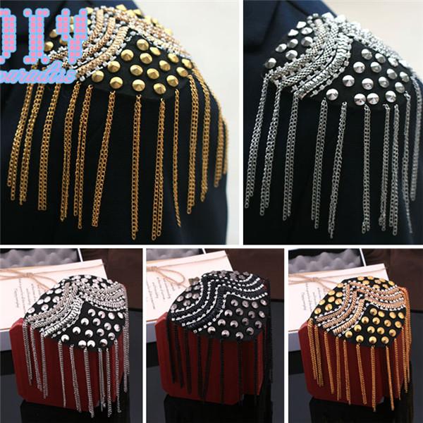 Handmade Fashion Tassel Chain Shoulder Board Badges Beads Fabric Metal Epaulette Military Pin on Brooch Medal