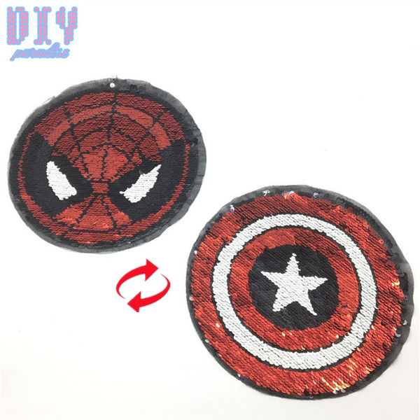 10PCS NEW Spiderman Reverse Sequins Sew On Patches for clothes kids Clothing Reversible Change Color Patch Applique