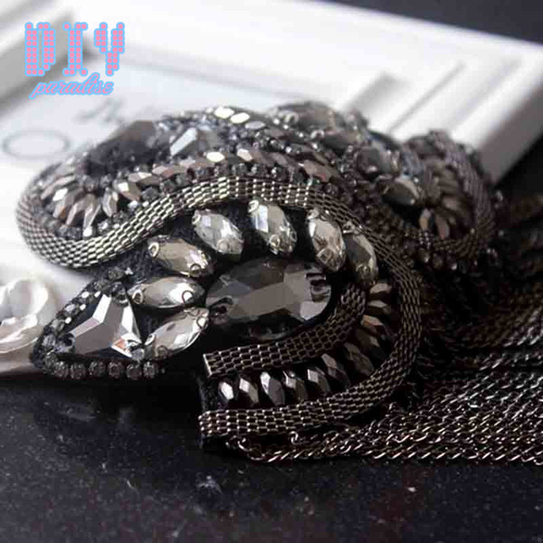 10PCS Rhinestone Handmade Fashion Chain Shoulder Board Badges Beads Fabric Metal Epaulette Military Pin on Brooch Medal