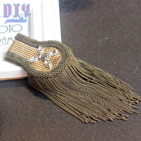 10PCS Diamond Handmade Fashion Tassel Chain Shoulder Board Badges Fabric Metal Epaulette Military Pin on Brooch Meda