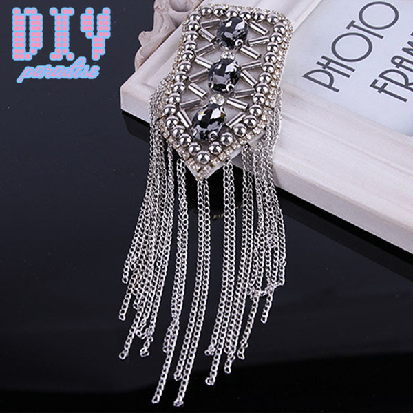 10PCS rhombic Handmade Fashion Tassel Chain Shoulder Board Badges beads Fabric Metal Epaulette Military Pin on Brooch Meda