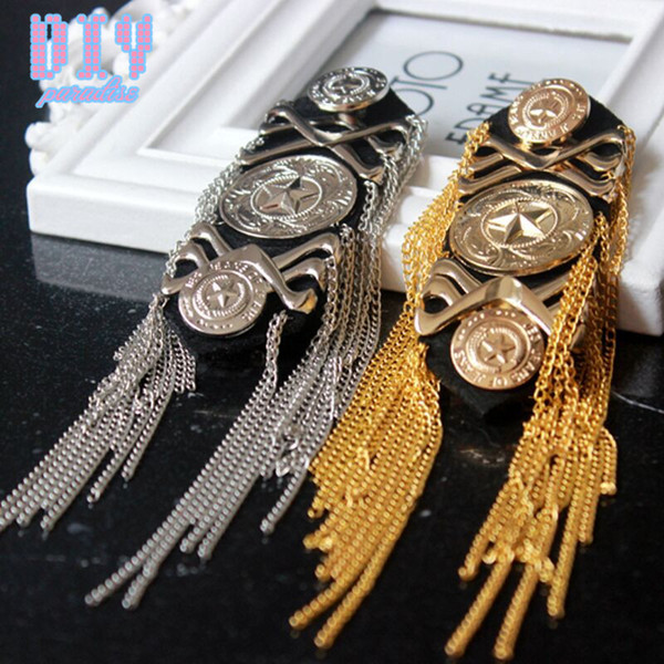 10PCS rhombic Handmade Fashion Tassel Chain Shoulder Board Badges Fabric Metal Epaulette Military Pin on Brooch Meda