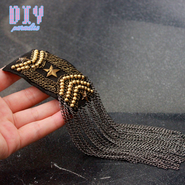 10PCS Handmade Fashion Tassel Chain Shoulder Board Badges Fabric Metal Epaulette Military Pin on Brooch Meda