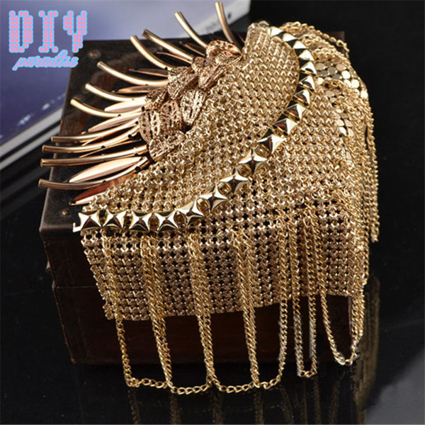 10PCS Handmade Fashion Tassel Chain Shoulder Board Badges Fabric Metal Epaulette Military Pin on Brooch Medal