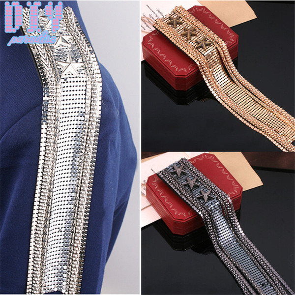 Pentagram Handmade Fashion Tassel Chain Shoulder Board Badges Beads Fabric Metal Epaulette Military Pin on Brooch Medal