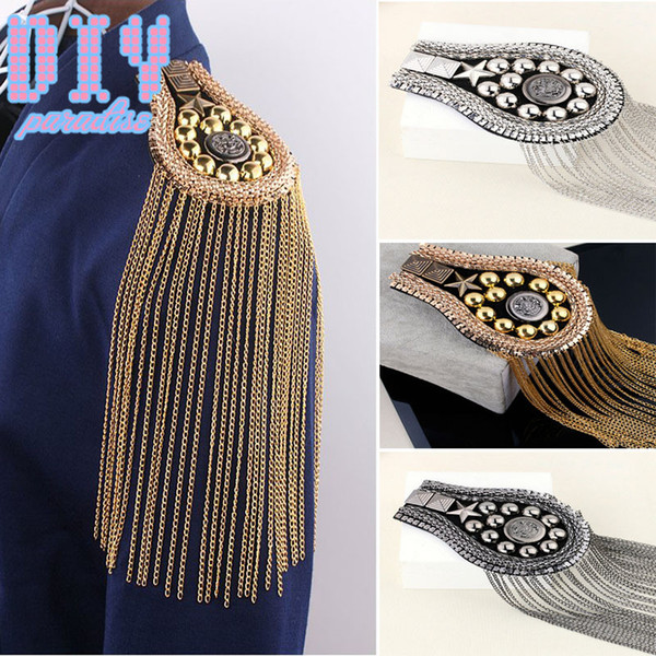 Balls Handmade Fashion Tassel Chain Shoulder Board Badges Beads Fabric Metal Epaulette Military Pin on Brooch Medal