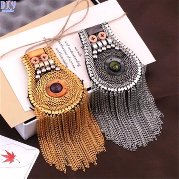 2pcs Beads Tassel Chain Shoulder Board Badges Beads Fabric Metal Epaulet Epaulette Military Pin on Brooch Medal