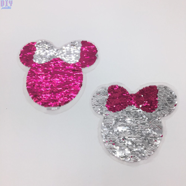 10PCS NEW Mickey Reverse Sequins Sew On Patches for clothes kids Clothing Reversible Change Color Patch Applique